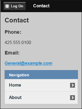 ASP.NET MVC 4: Contact page of mobile web application