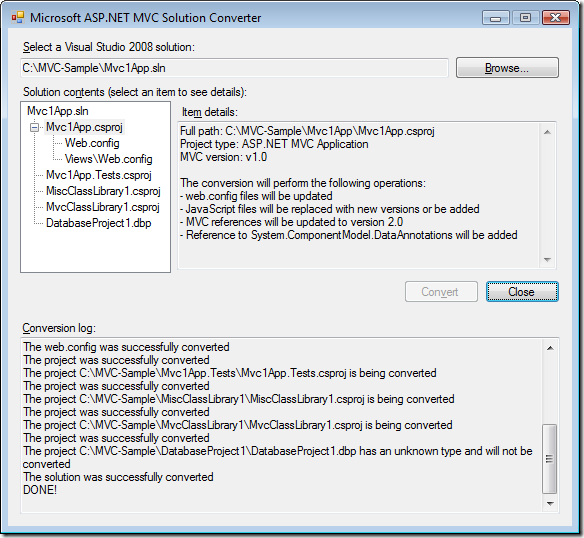 ASP.NET MVC Solution Converter