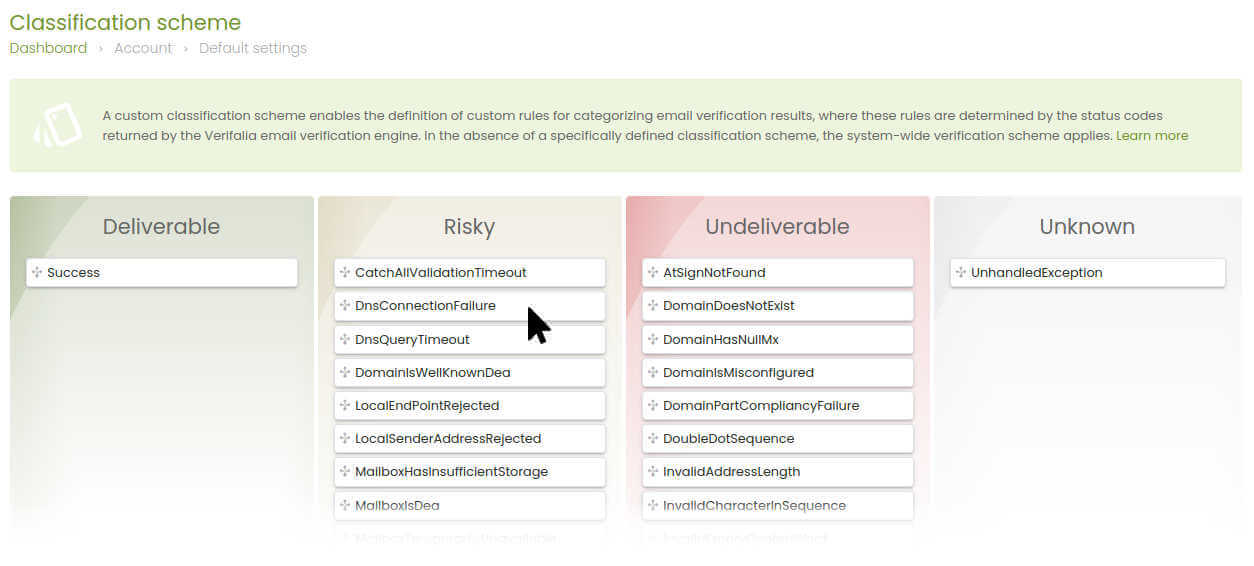 UI for Verifalia classification scheme editor