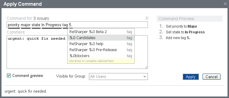 Apply any commands to selected issues