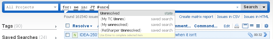 Search for issues using YouTrack search box